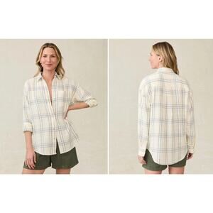 Faherty NWT Dune Cotton Gauze Relaxed Shirt Medium - Blue Cove Plaid